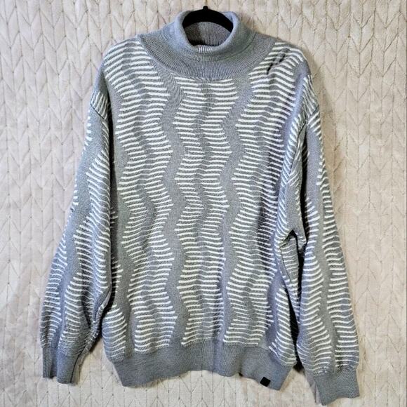 VTG Silversilk 3D Knit Turtleneck Sweater Mens XL Geometric Retro Heavyweight - Picture 1 of 8